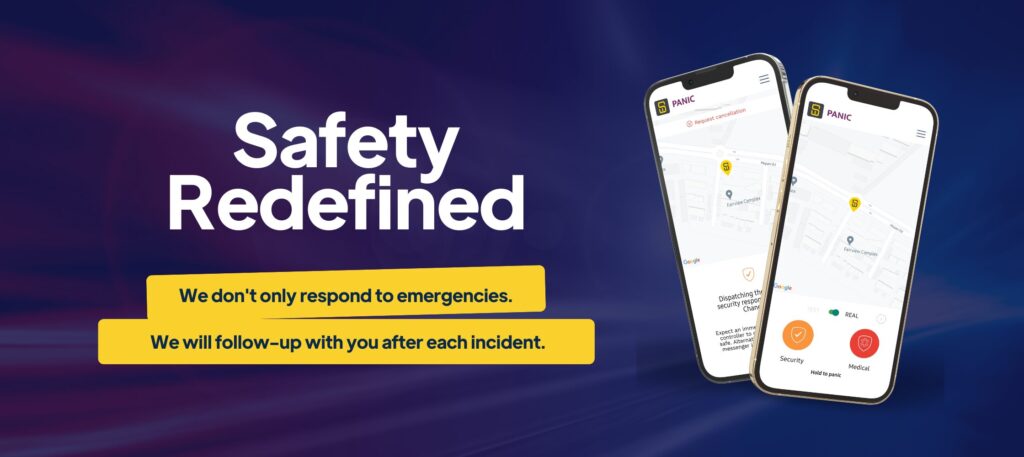 Image with Heading safety redefined and images of the Secura app.